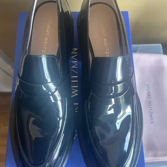 Stuart Weitzman Black Patent Leather Chunky Loafers - Picture 5 of 7